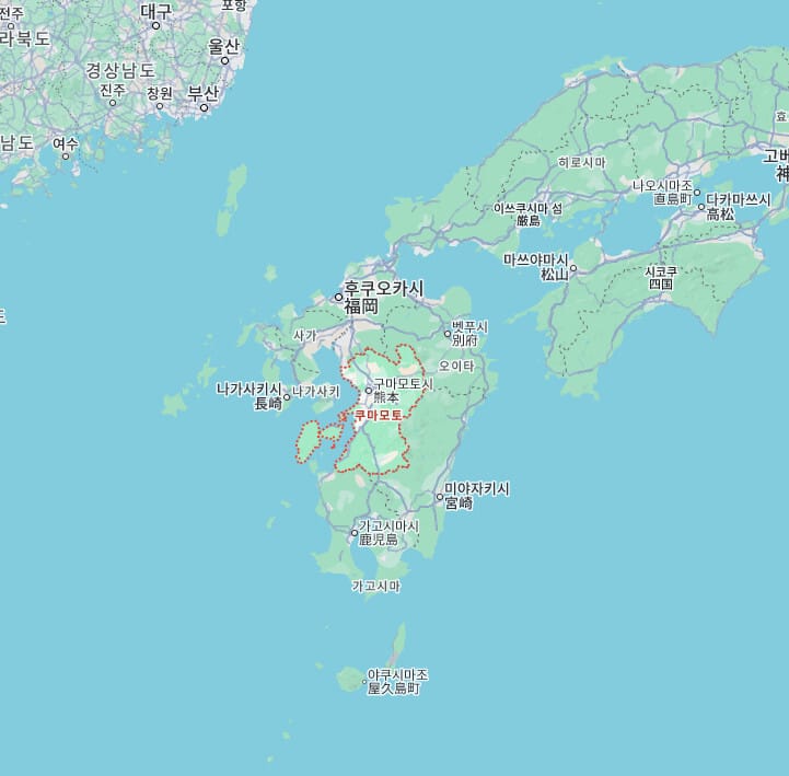 2026년 지진이 발생한 일본 구마모토 지역을 표시한 지도 이미지